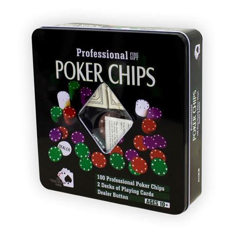 Imagen de Poker caja metal x 100 fichas + 2 juegos de cartas