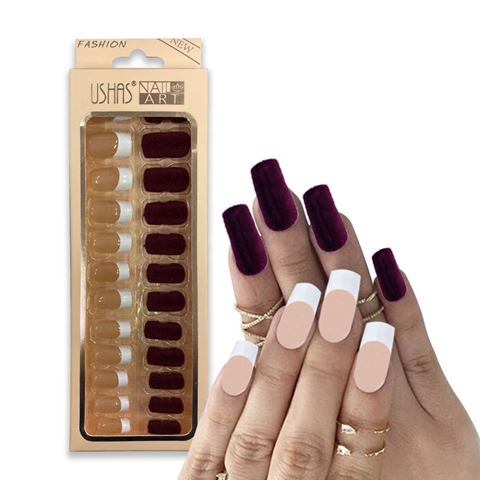 Imagen de Uñas postizas terciopelo y french 24 unidades Ushas