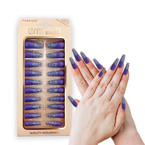 Imagen de Uñas postizas con glitter 24 unidades Ushas