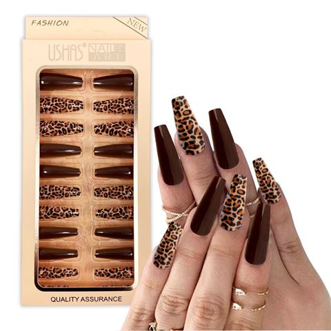 Imagen de Uñas postizas combinadas lisas y animal print 24 unidades Ushas