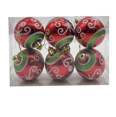 Imagen de Esferas metalizadas decoradas adorno navidad 6 unidades