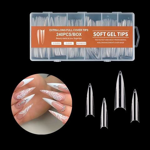Imagen de Tips soft gel extensiones de uñas extra largas 240 unidades
