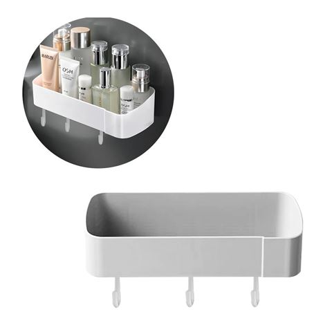 Imagen de Estante rectangular para baño con ventosa y ganchos