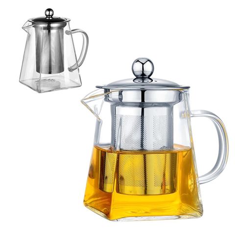 Imagen de Tetera de vidrio alto  borosilicato con filtro y tapa de acero  900ml