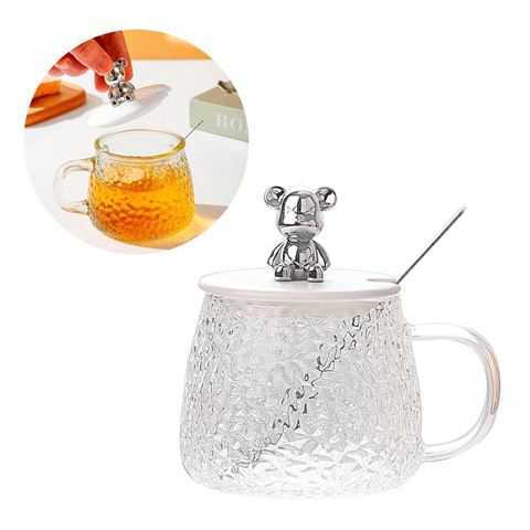 Imagen de Taza de vidrio con asa y cuchara tapa con oso