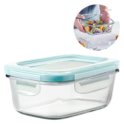 Imagen de Recipiente de vidrio cuadrado con tapa hermética color 800 ml