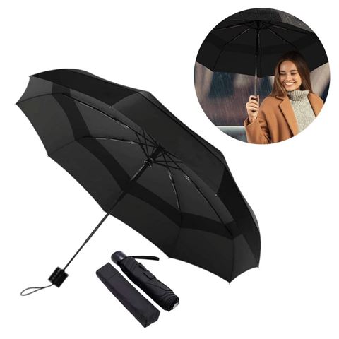 Imagen de Paraguas plegable negro- Paraguas corto de cartera con funda
