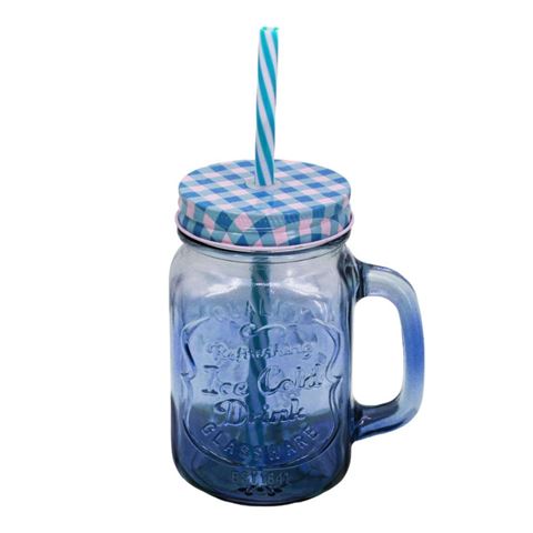 Imagen de Jarro de vidrio C/U color con tapa y sorbito-cuadrado-7X13cm