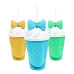 Imagen de Vaso plástico con tapa y sorbitos helado con moña