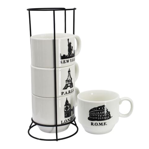 Imagen de Set de Tazas estampadas con soporte metálico