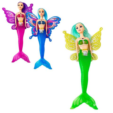 Imagen de Muñeca cola de sirena con pelo y alas-en bolsa-34x17cm.