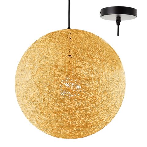 Imagen de Lámpara De Techo Pantalla Rústica Globo Mimbre Para Colgar