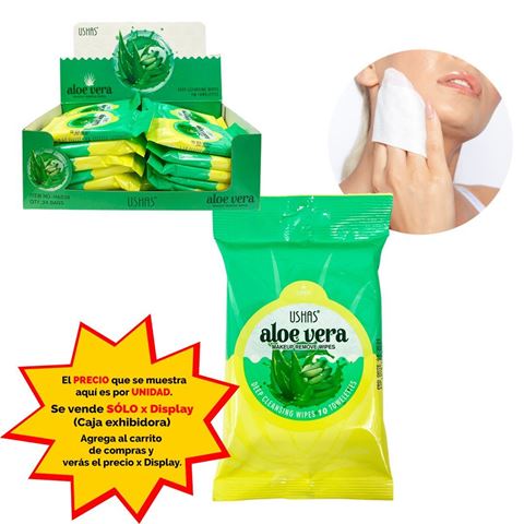Imagen de Toallitas Ushas limpieza facial-Aloe vera-HA526