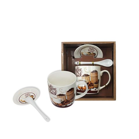 Imagen de Taza en cerámica con plato y cuchara
