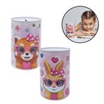 Imagen de Alcancia lata estampdo infantil- rosa- 15x10cm-2 diseños