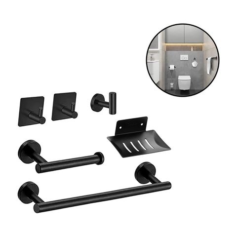 Imagen de Set accesorios de baño-acero inox.negro-6 piezas-40cm.
