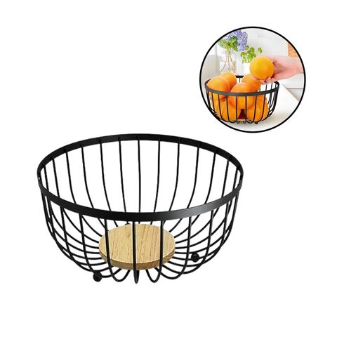 Imagen de Canasto Frutero en metal negro con base en bambu