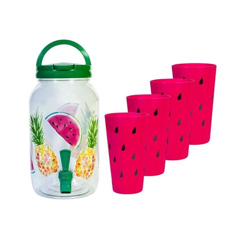 Imagen de Frasco para jugos con canilla y tapa-estampado con vasos-3,8