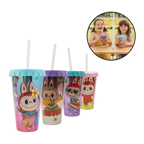 Imagen de Vaso con sorbito y tapa metalizado Diseños SURTIDOS.