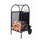 Imagen de Carro Leñero metálico con ruedas + Set atizador pala cepillo