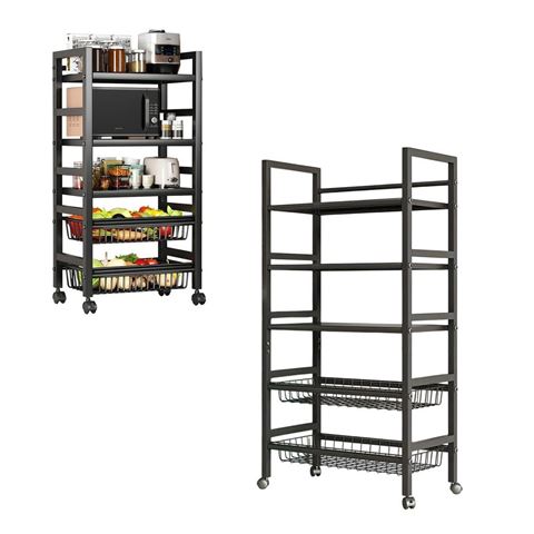 Imagen de Rack Organizador 3 estantes 2 canastos metálico con ruedas