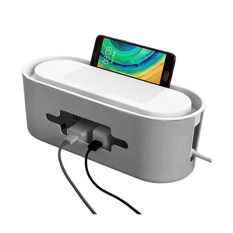 Imagen de Organizador de escritorio para cables con estante y soporte celular