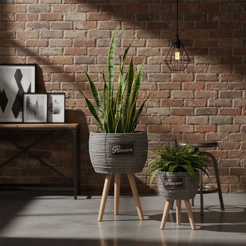 Imagen de Porta macetas de estilo rústico - Set x 2 piezas Color Gris