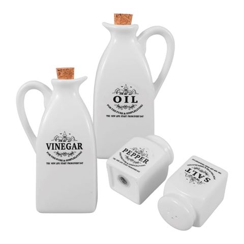 Imagen de Set Condimentero 4 piezas en ceramica - Aceite-vinagre-sal-pimienta