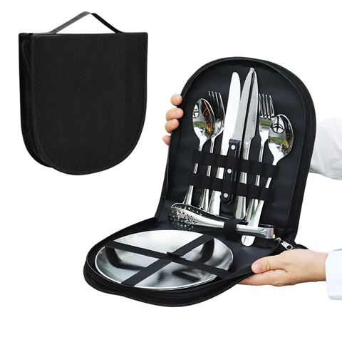Imagen de Set para picnic-acero inox- 2 personas con platos en estuche