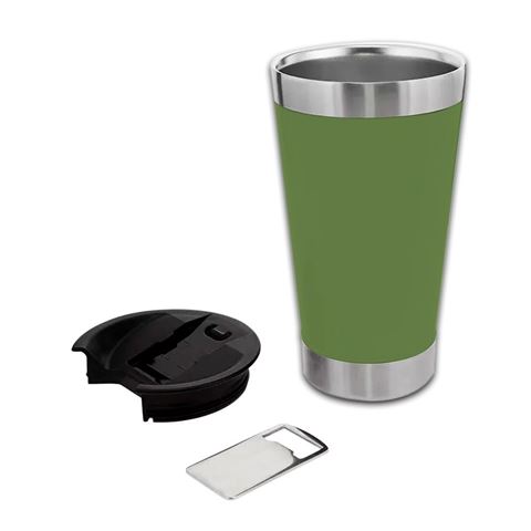 Imagen de Vaso térmico metálico de doble pared con tapa y destapador