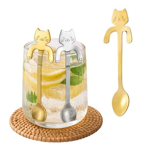 Imagen de Cuchara cucharita té o café Diseño gato para colgar en el borde de la taza - Acero Inox
