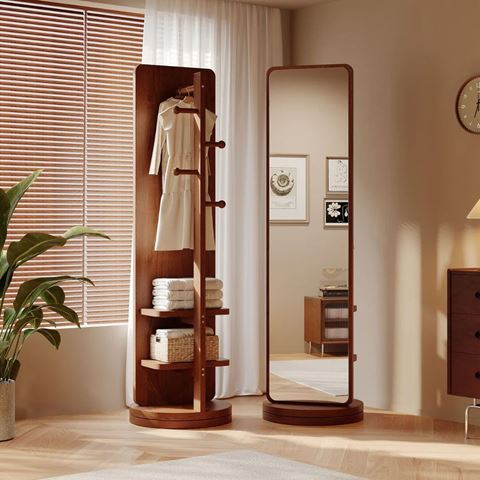 Imagen de Espejo de pie giratorio - Con perchero y estantes