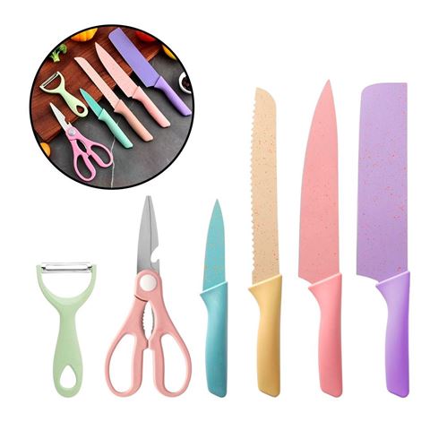 Imagen de Set de cuchillos-tijera-pelador cocina color en caja