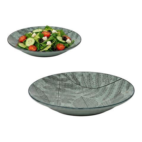 Imagen de Plato ceramica estampado hojas redondo
