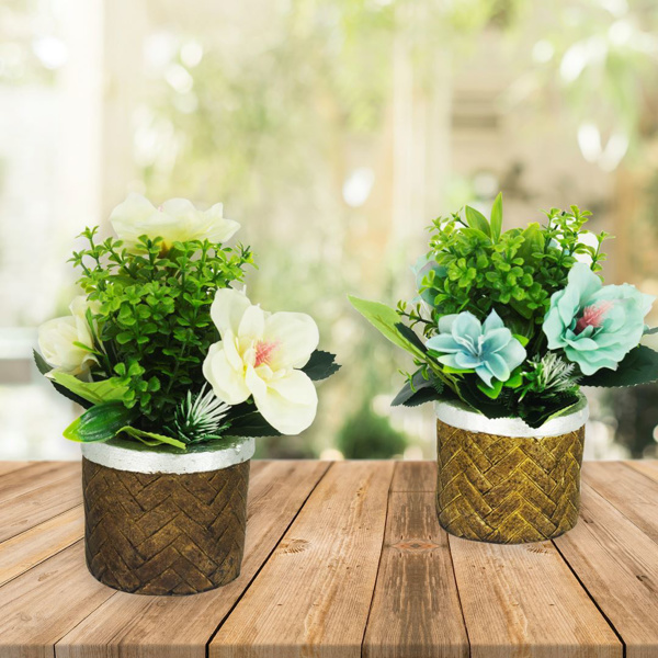 Imagen de Adorno maceta tipo cesto con flores