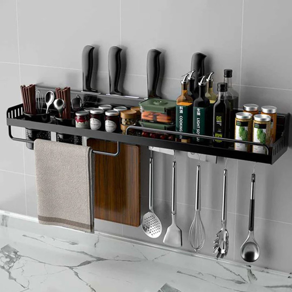 Imagen de Estante de cocina pared con ganchos y porta cubiertos