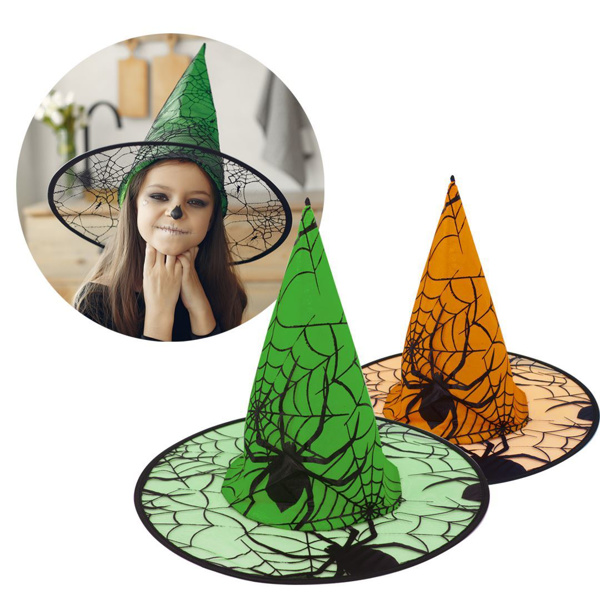 Imagen de Sombrero de bruja con tela arañas - Accesorio para Disfraz