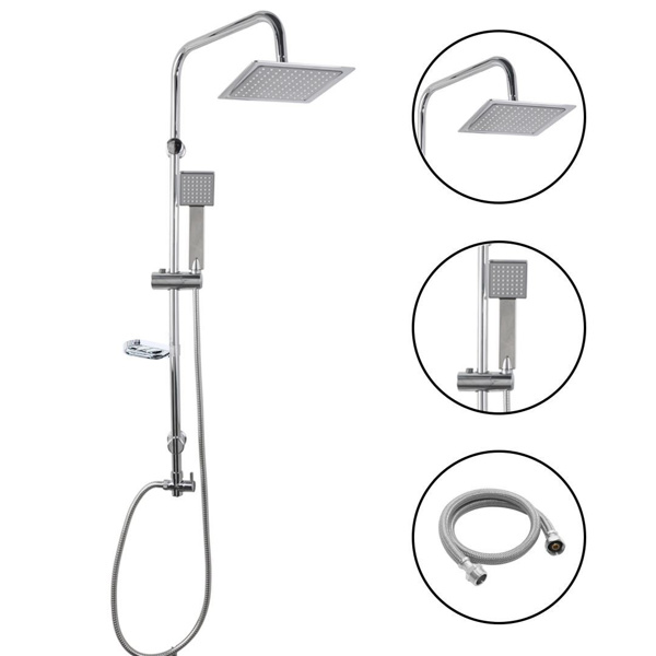 Imagen de Barra para ducha completa con duchero cuadrado, teléfono y jabonera