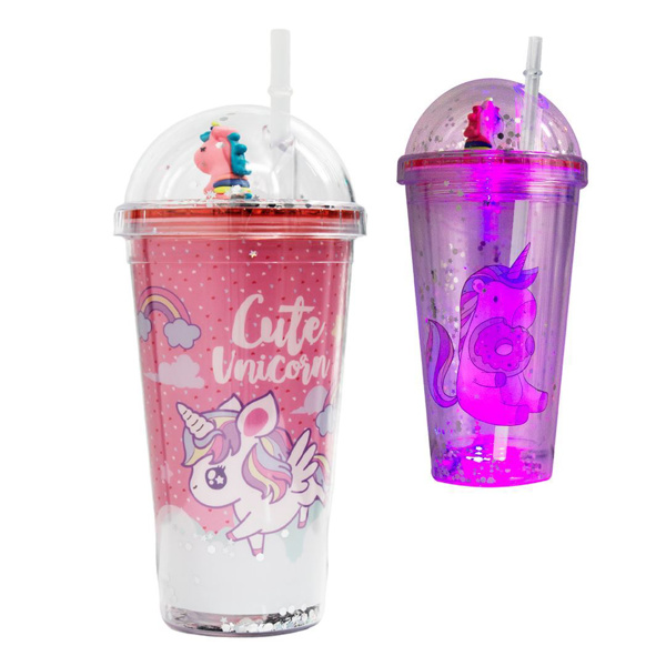 Imagen de Vaso Unicornio con Luz, Tapa y Sorbito 500 ml - Diseños Surtidos