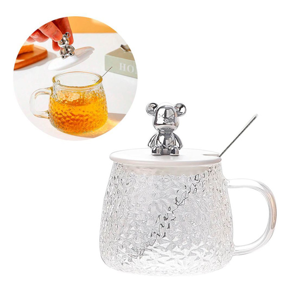 Imagen de Taza de vidrio con asa y cuchara tapa con oso