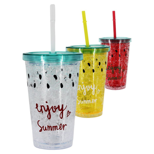 Imagen de Vaso con tapa y sorbito-Enjoy-en caja-3 colores-10X15,5cm