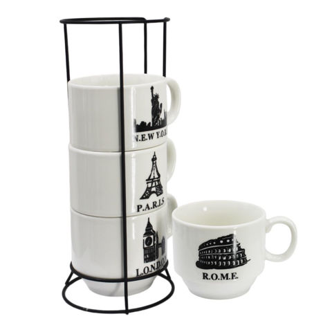 Imagen de Set de Tazas estampadas con soporte metálico