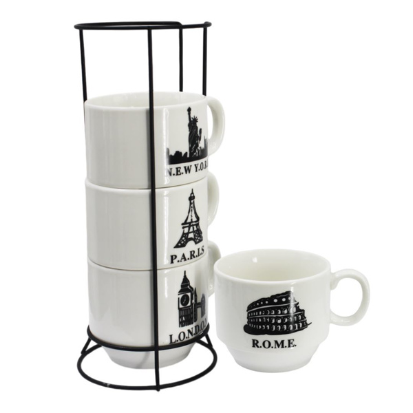 Imagen de Set de Tazas estampadas con soporte metálico