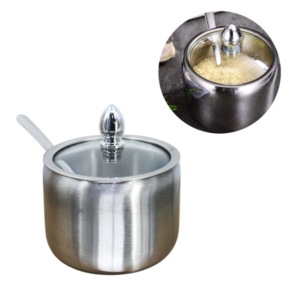 Imagen de Azucarero con tapa vidrio y cuchara en acero inox