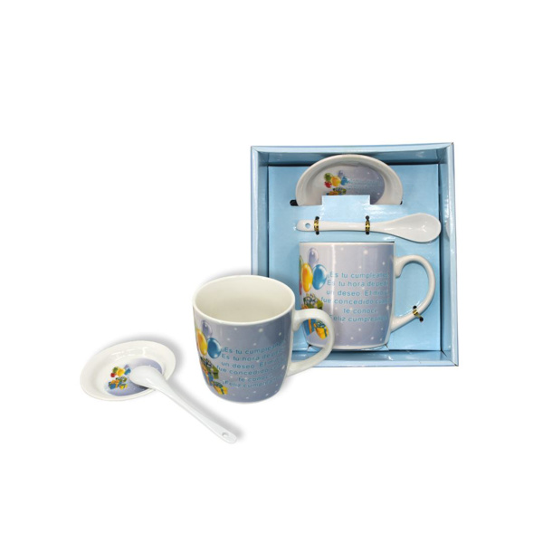 Imagen de Taza cerámica con cuchara y plato - Diseño Cumpleaños