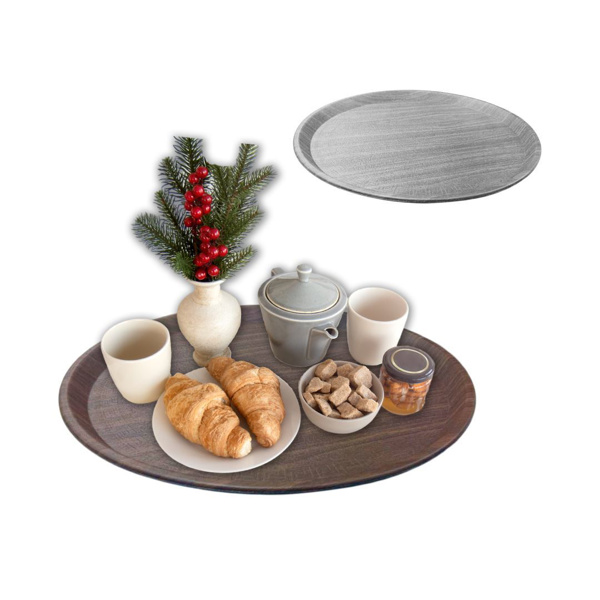 Imagen de Bandeja redonda plastica tipo madera-36cm 2 colores