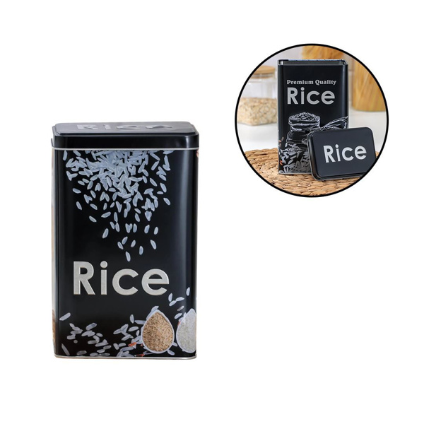 Imagen de Tarro metal negro-arroz con tapa para cocina-19x12x8cm.