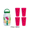 Imagen de Botella Frasco Dispensador Jugo con canilla y tapa Estampado + 4 vasos