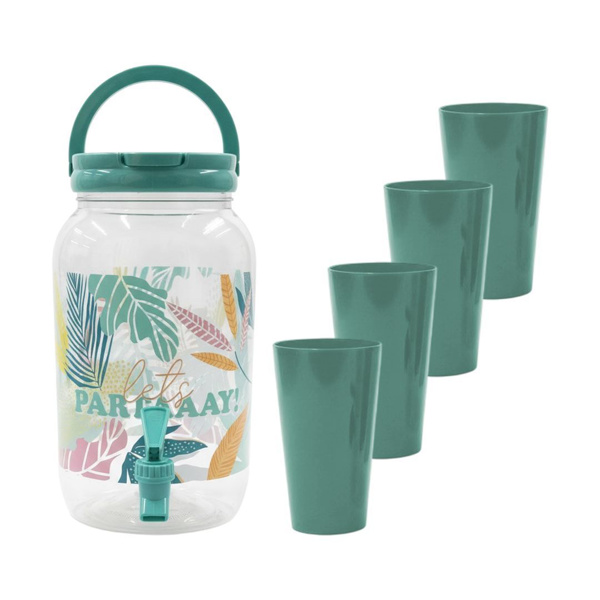Imagen de Botella Frasco para jugos con canilla y tapa + 4 Vasos