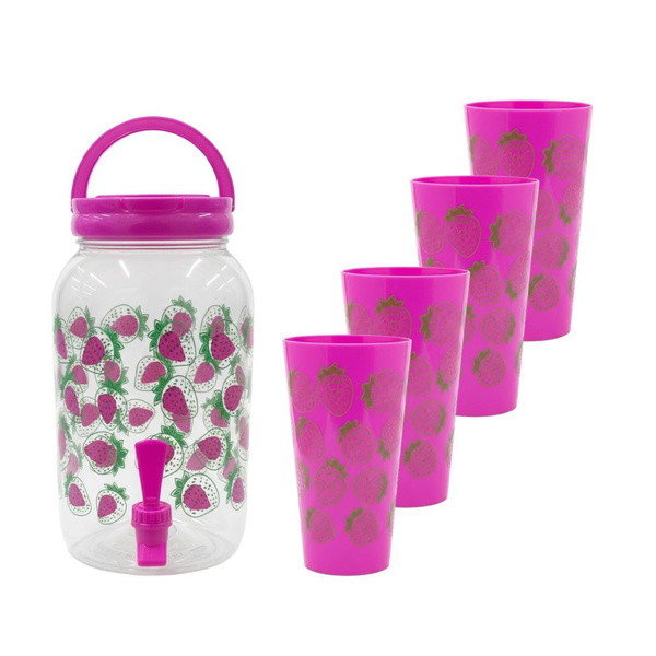 Imagen de Frasco para jugos con canilla y tapa-estampado con vasos-3,8